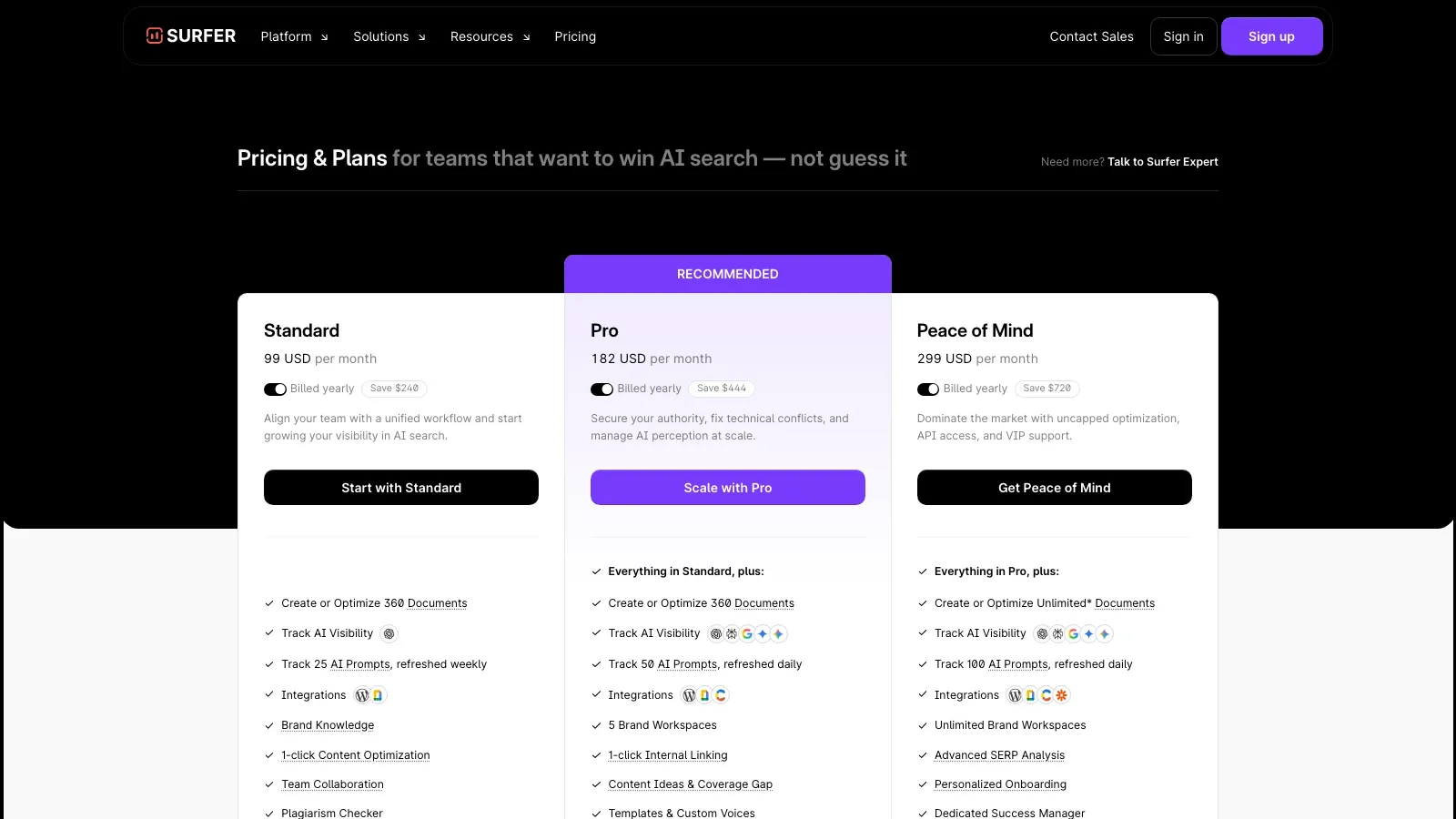 Surfer SEO official website screenshot