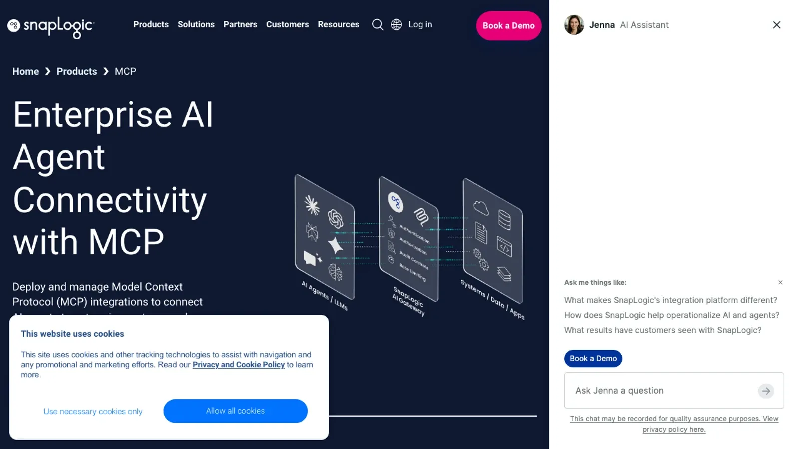 Screenshot del sito ufficiale di SnapLogic