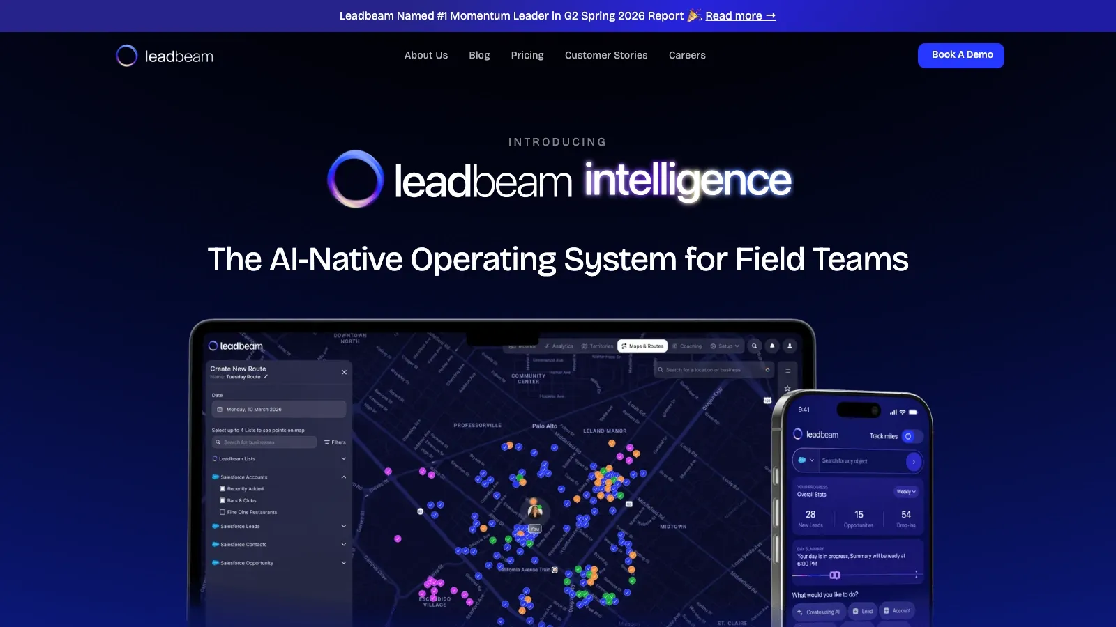 Captura de ecrã do site oficial do Leadbeam