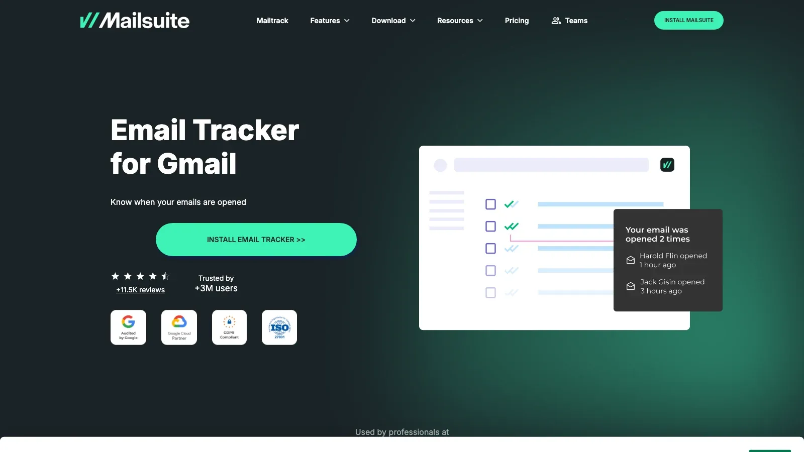 Screenshot del sito ufficiale di Mailtrack