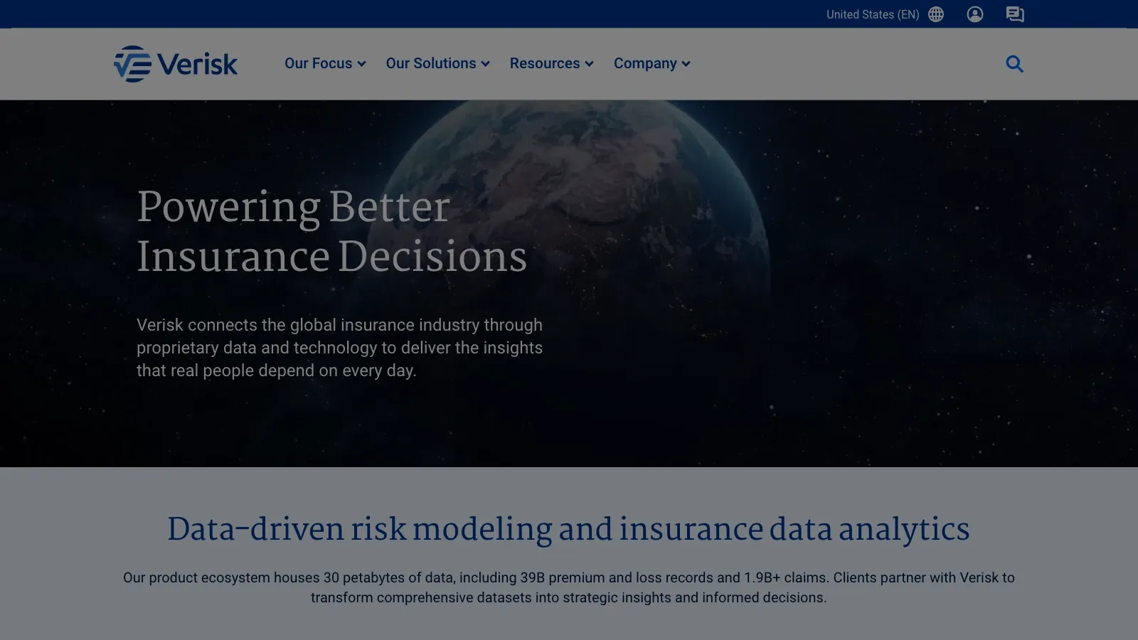 Screenshot del sito ufficiale di Verisk