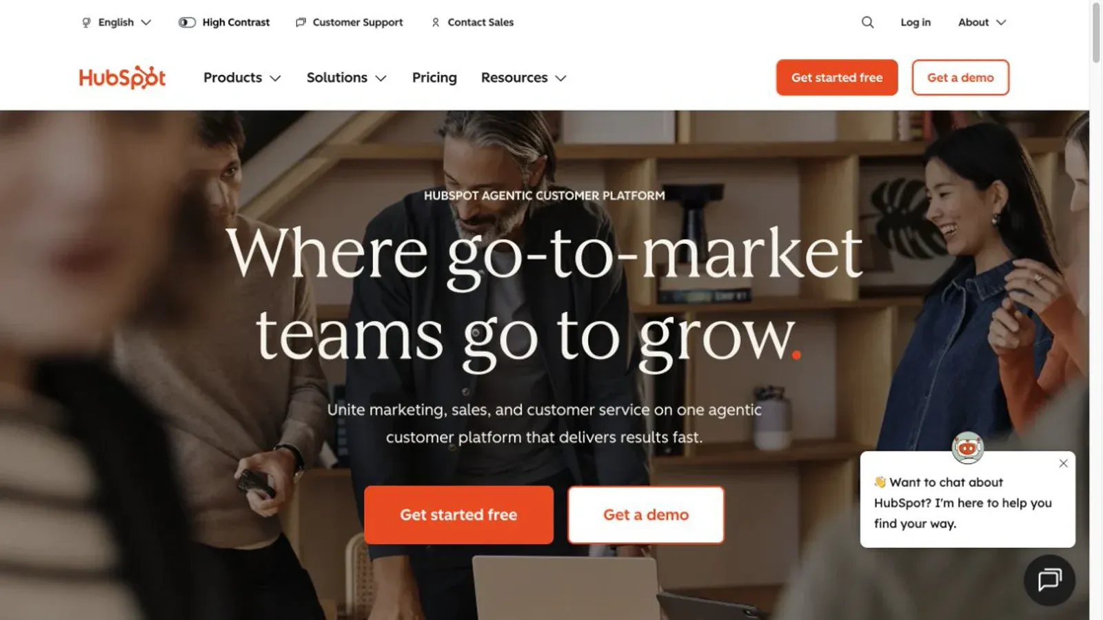 Screenshot der offiziellen HubSpot-Website, aufgenommen am 14. August 2026
