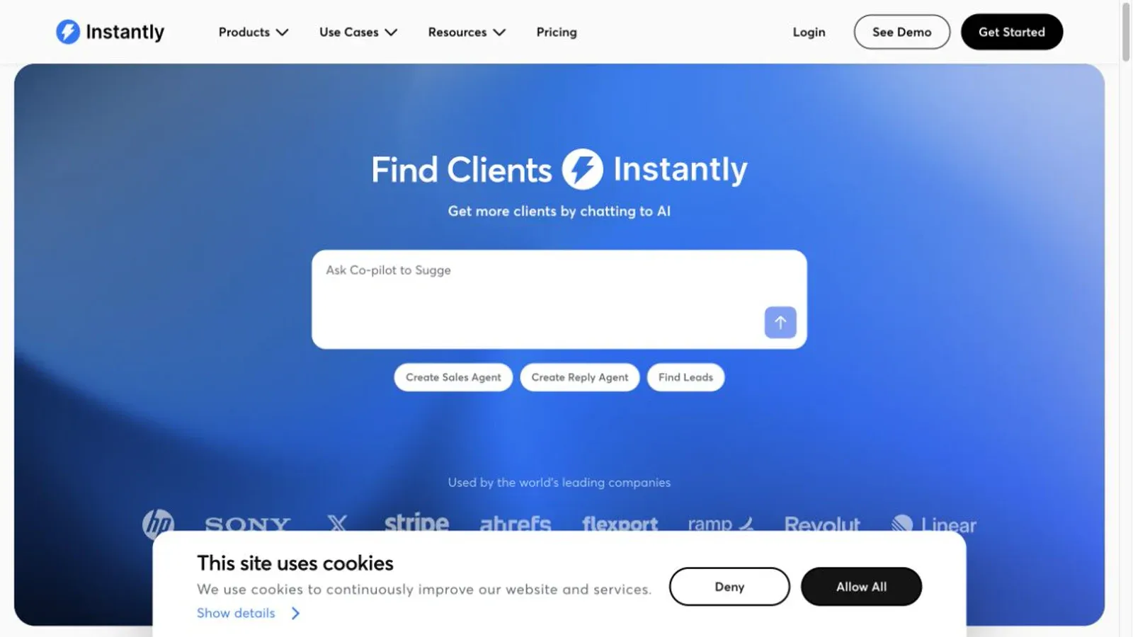 Screenshot der offiziellen Instantly.ai-Website, aufgenommen am 14. August 2026