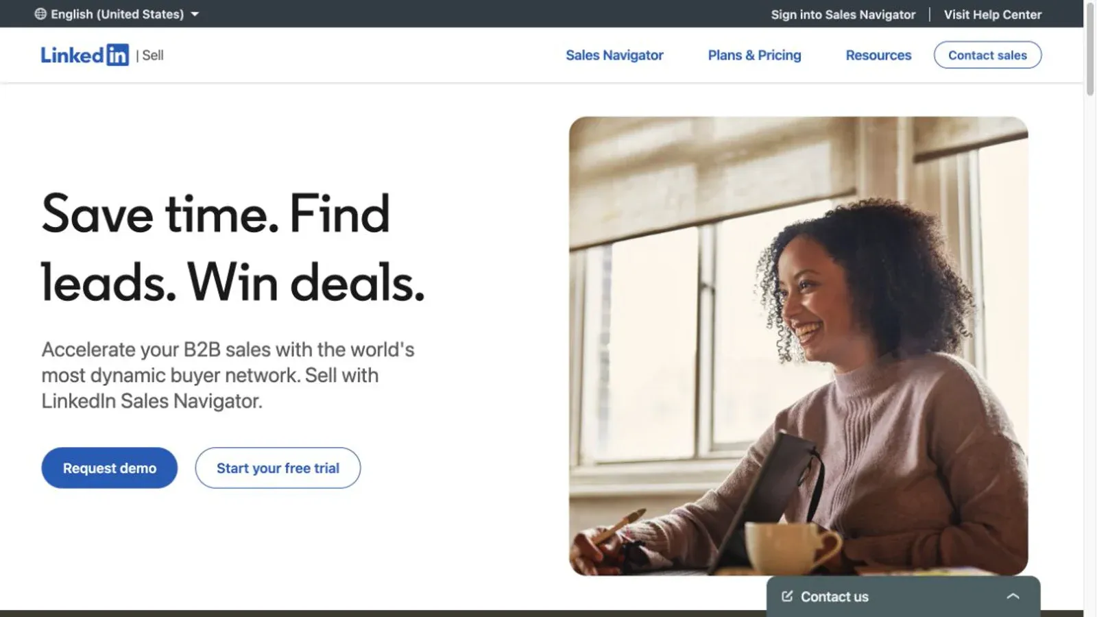 Screenshot der offiziellen LinkedIn Sales Navigator-Website, aufgenommen am 14. August 2026