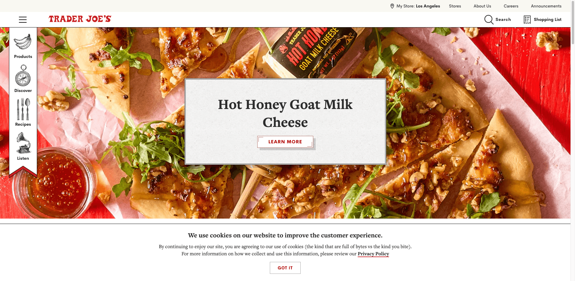 Trader Joe's Website Screenshot
