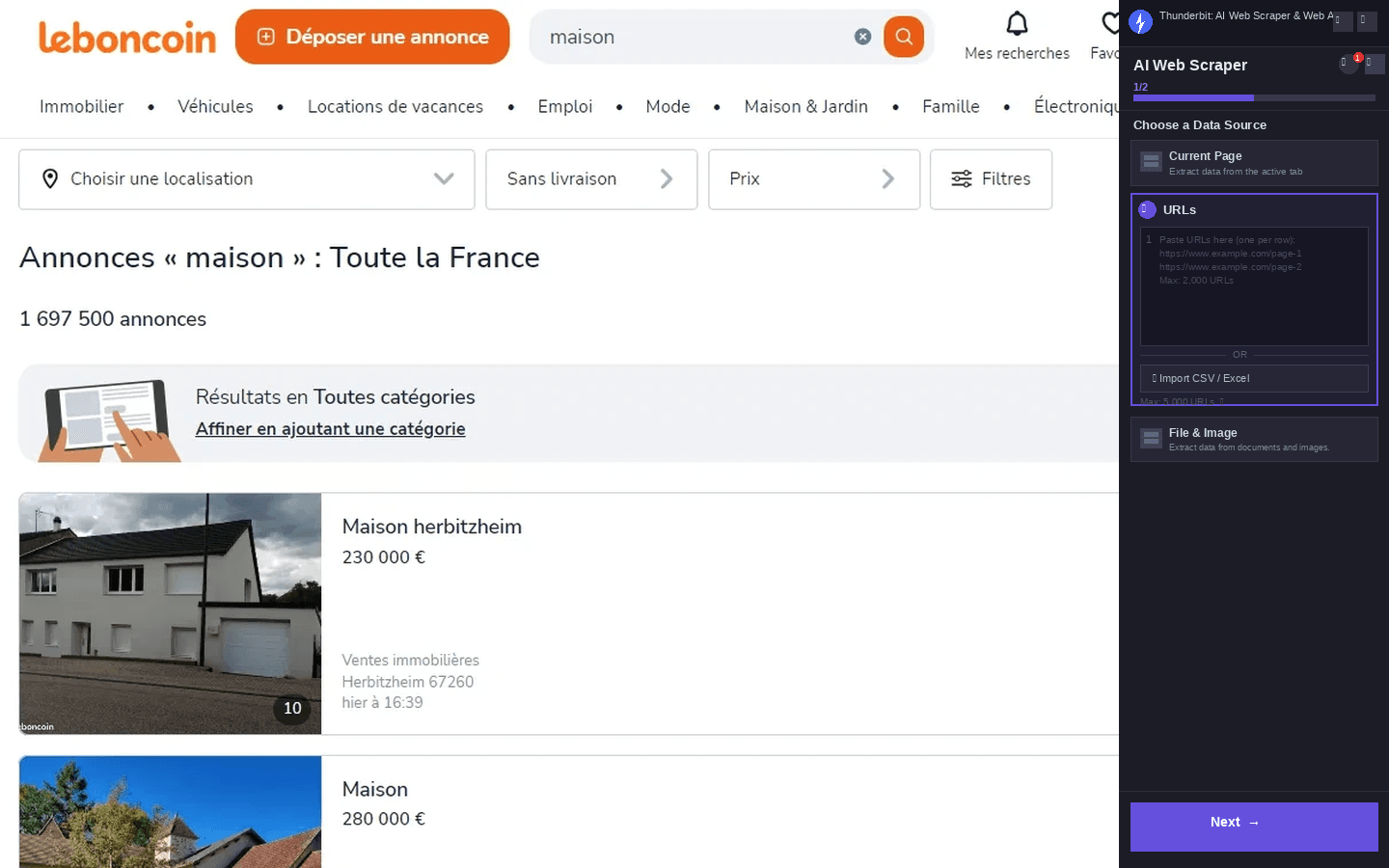 Scrape Classified Listings from leboncoin