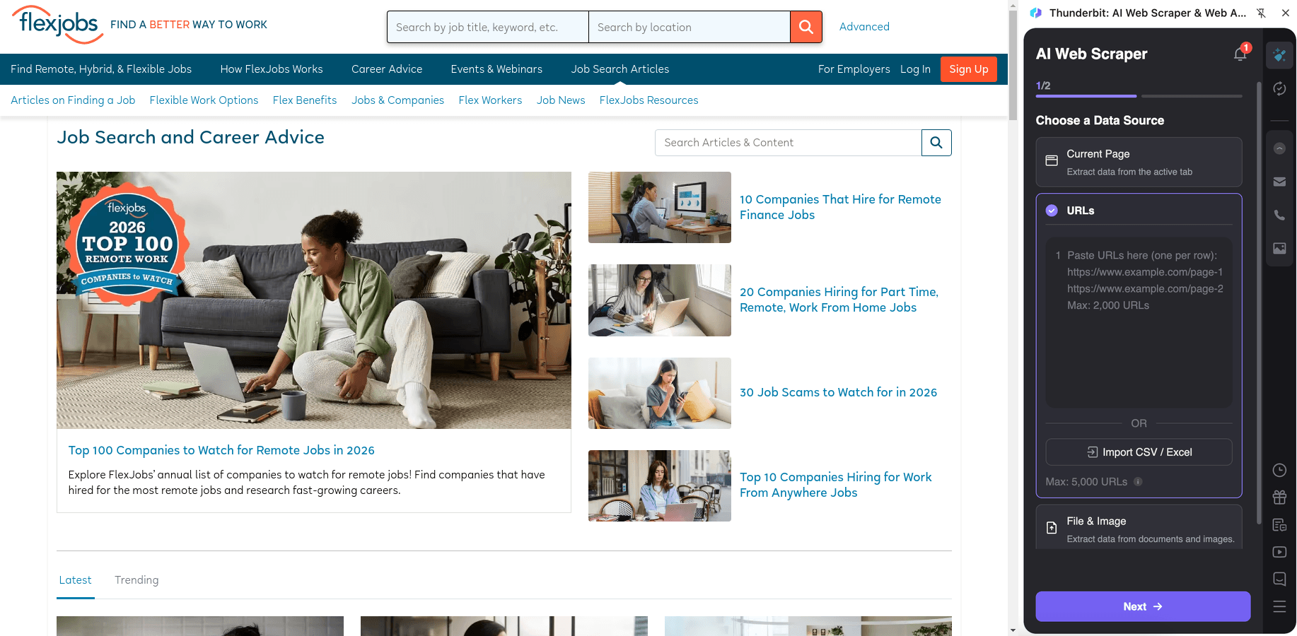 Scrape FlexJobs Blog Articles