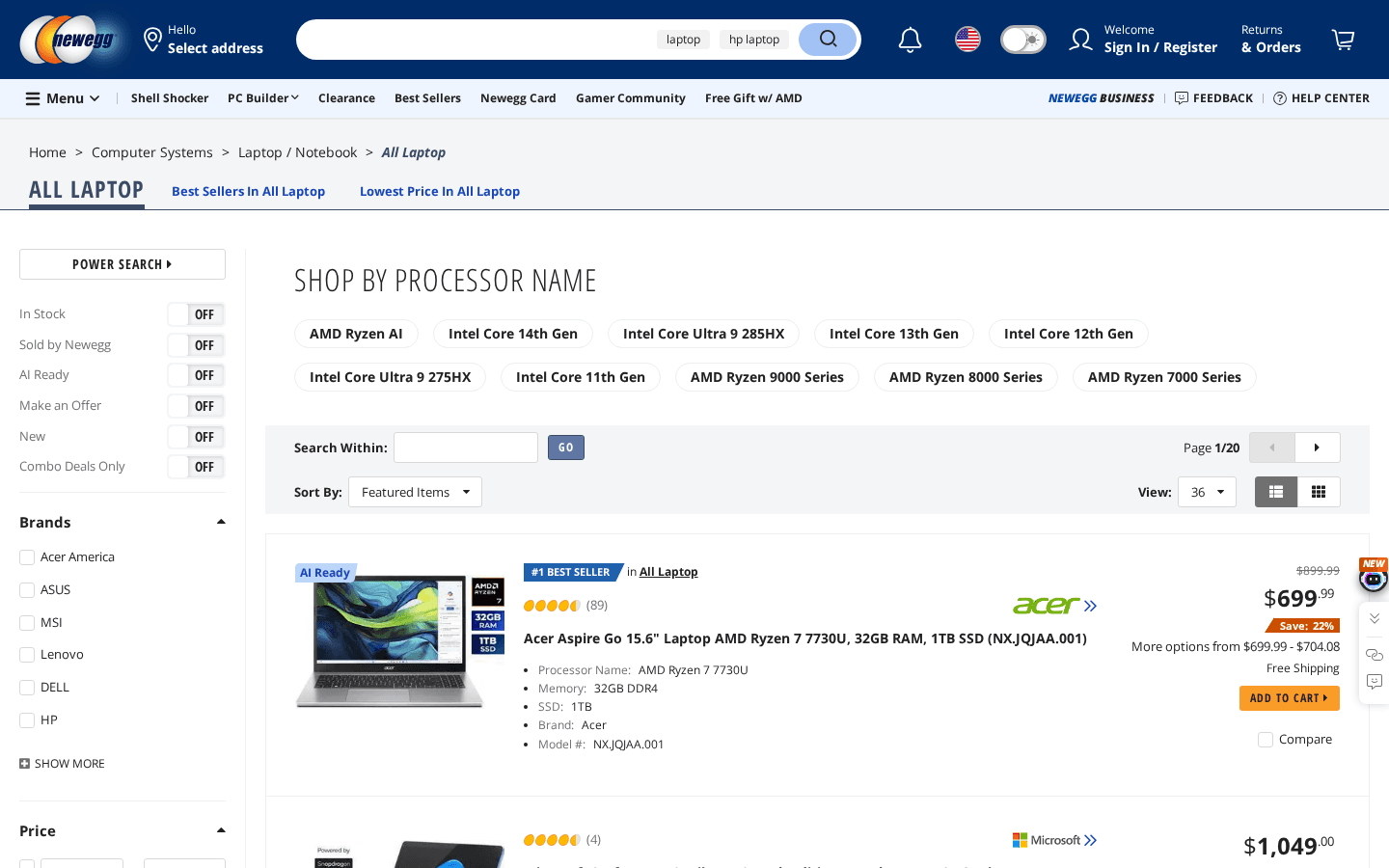 Newegg Laptops Scraper Screenshot