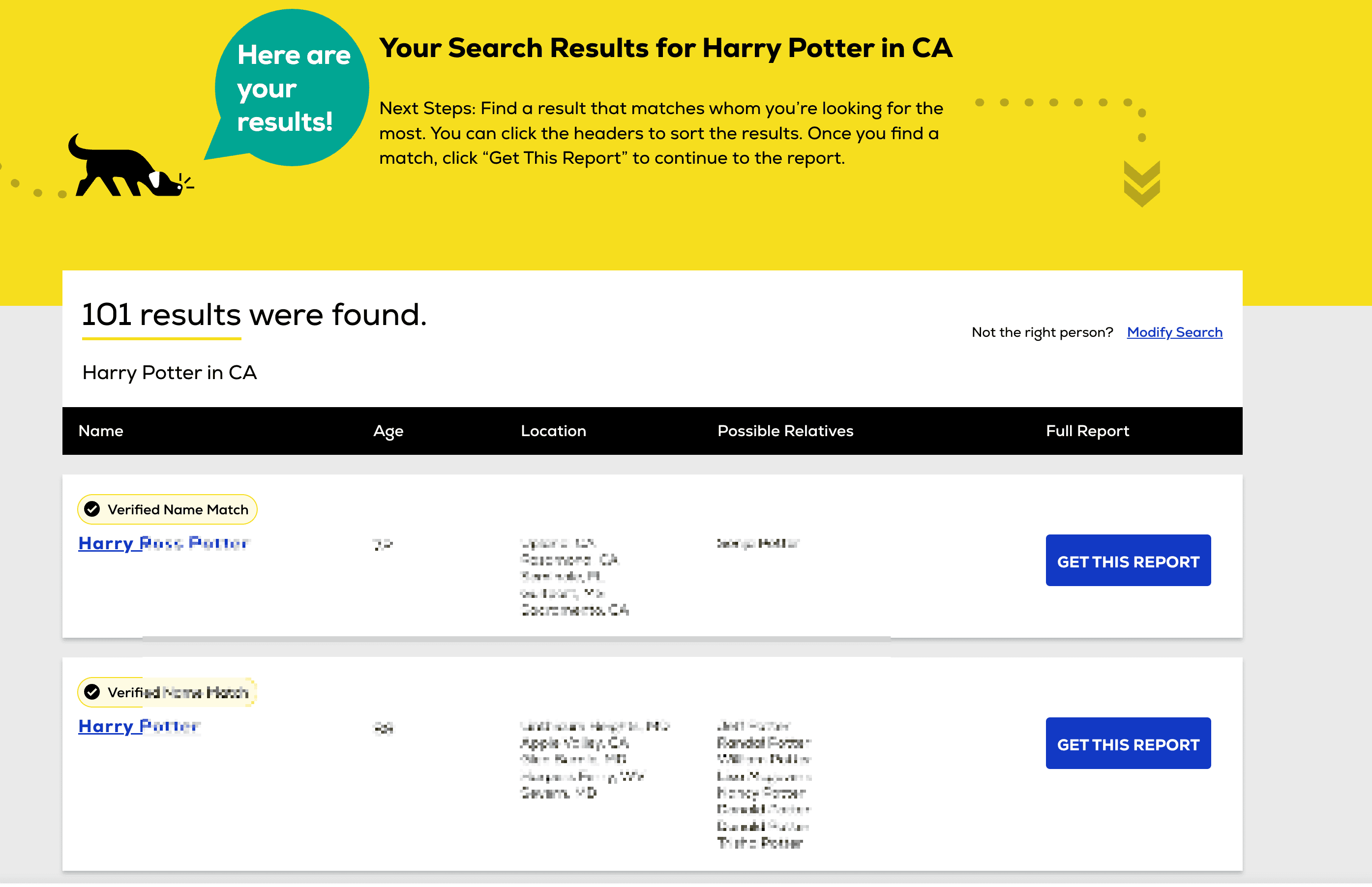 People Search Result Screenshot