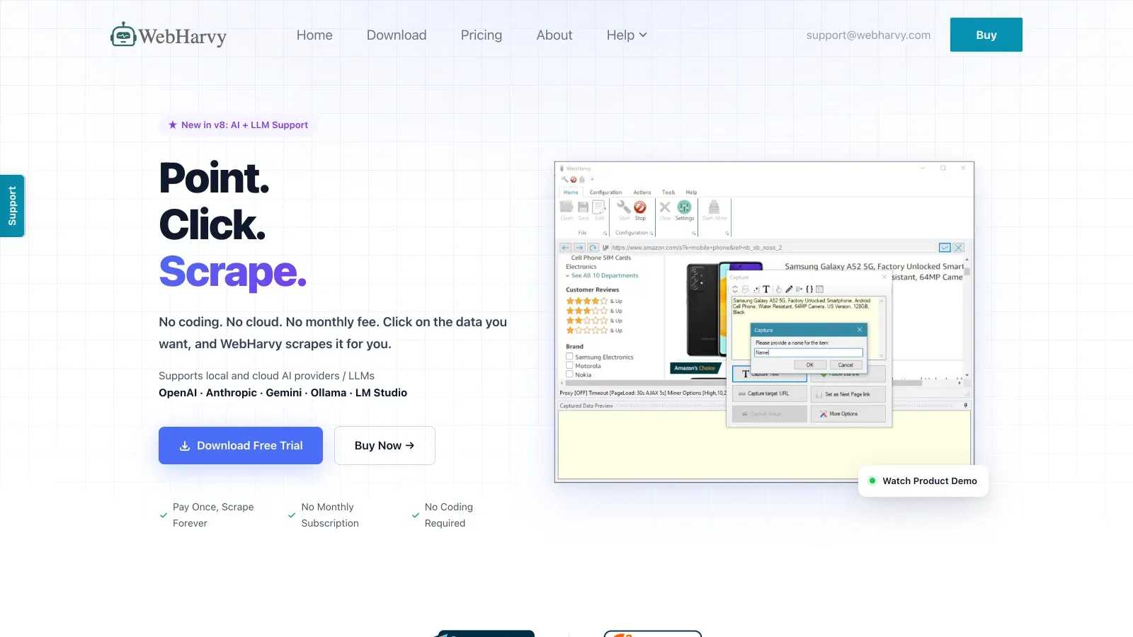 WebHarvy official website screenshot