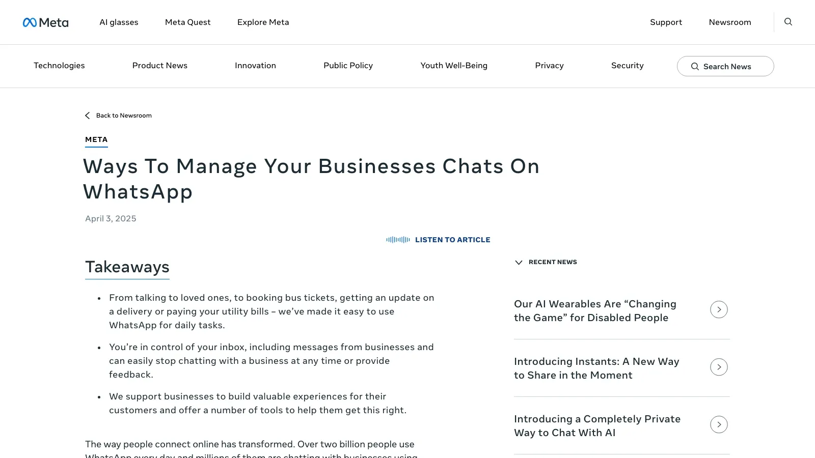Official WhatsApp business screenshot