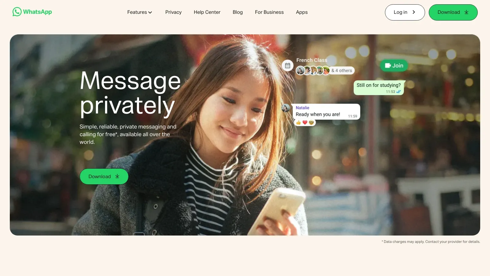 Official WhatsApp homepage screenshot