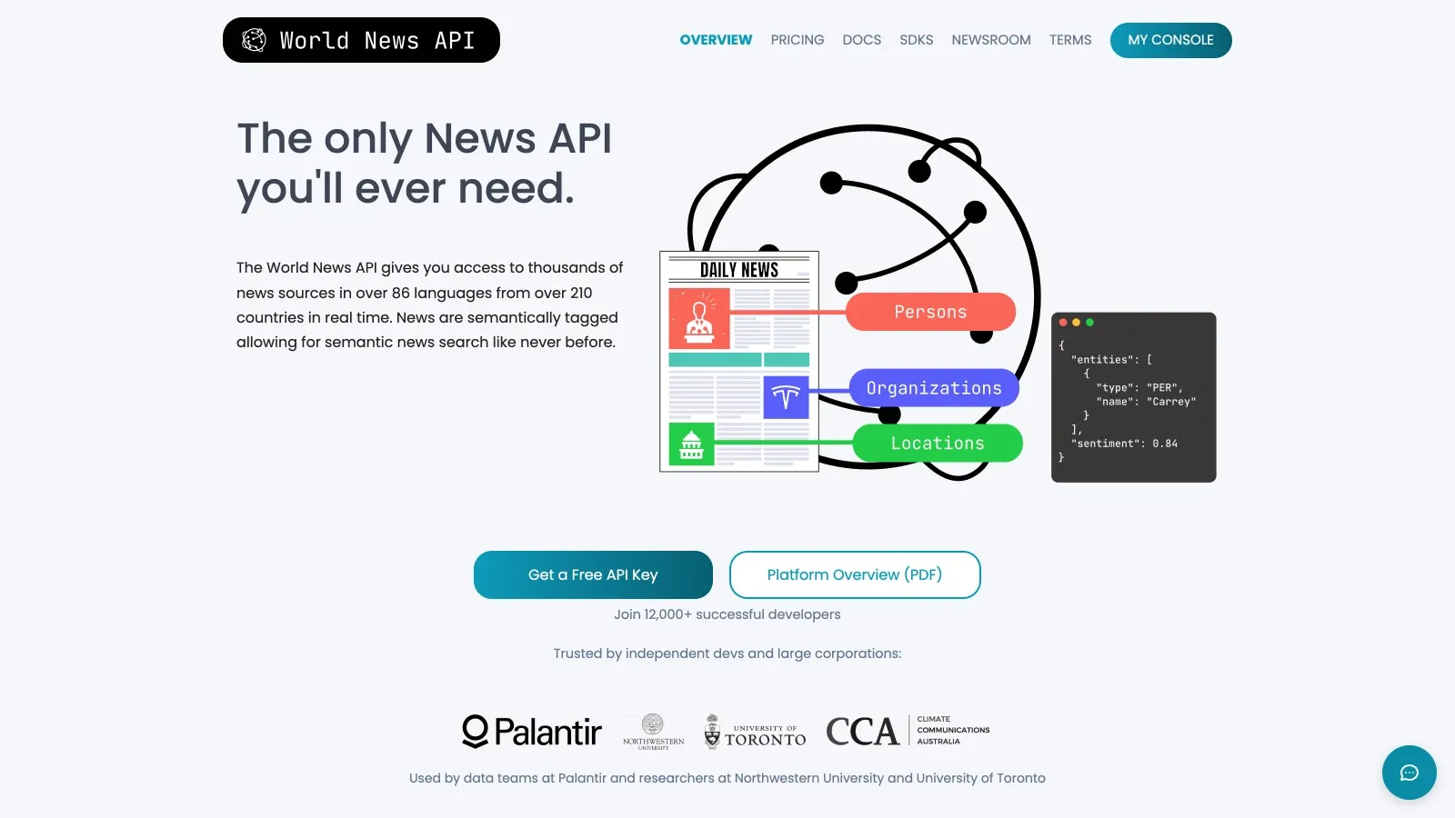 WorldNewsAPI official website screenshot