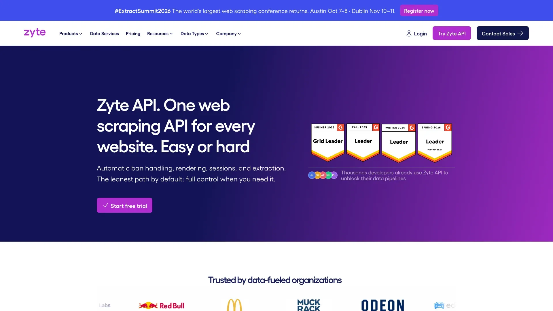 Zyte API official website screenshot